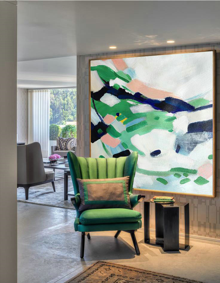 Extra Large Painting,Oversized Contemporary Art,Extra Large Artwork,White,Green,Pink.etc